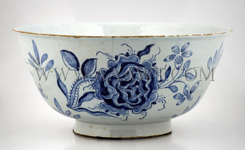 Delft Punch Bowl
With Jacobite Rose Decoration
18th Century, entire view